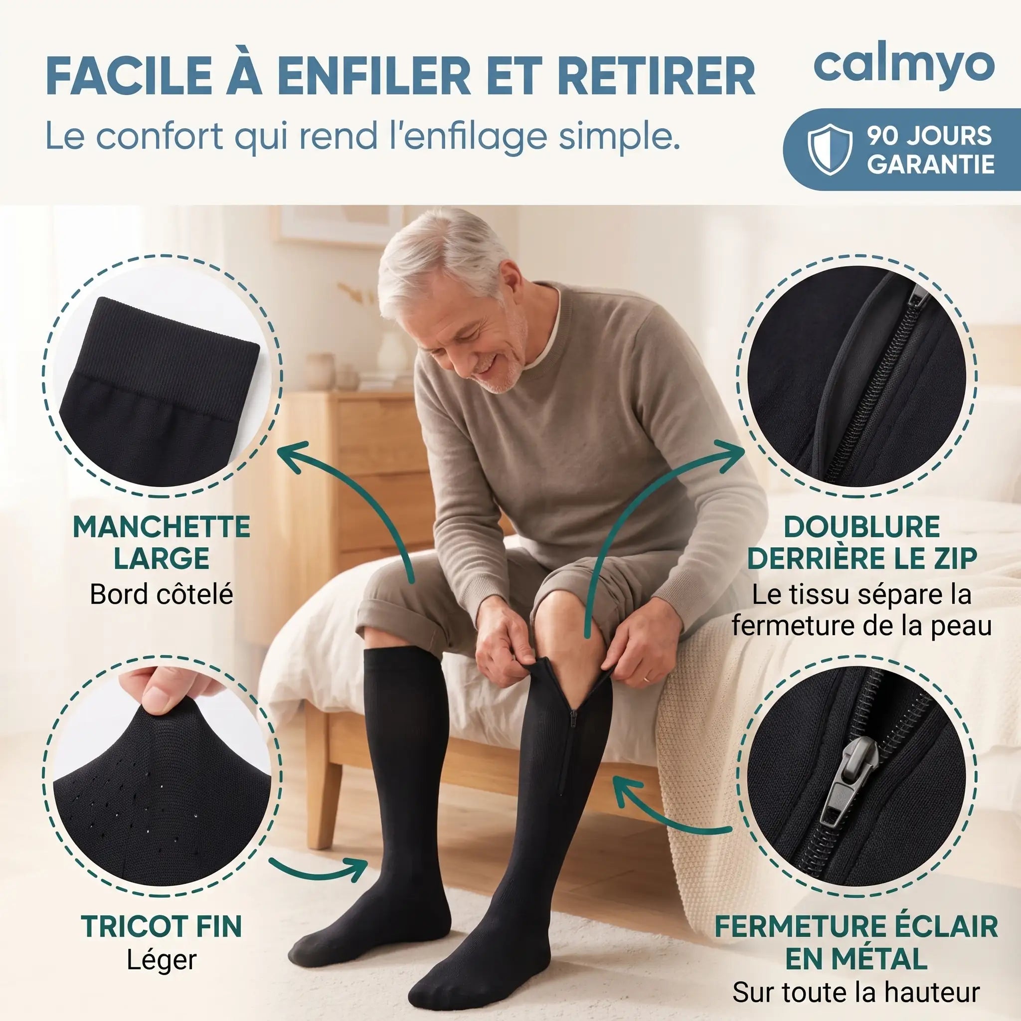 Tableau des tailles des bas de contention Calmyo selon la pointure