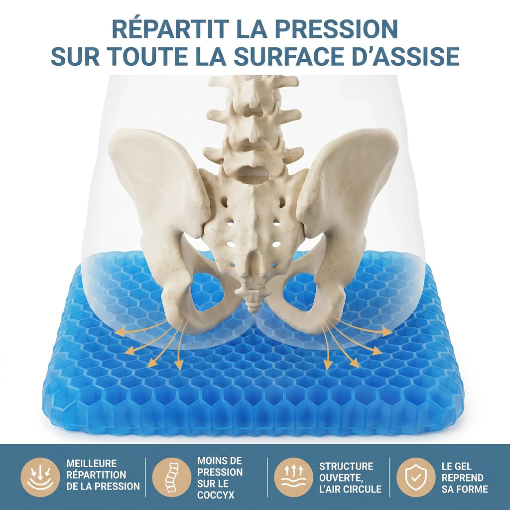 Répartition de la pression sur le coussin en gel Calmyo